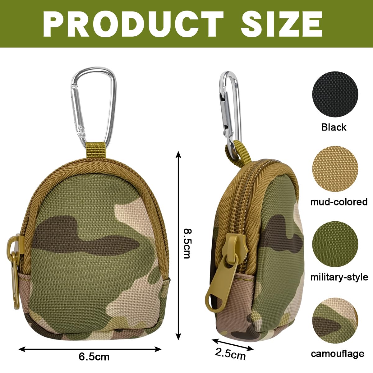 4 Pièces Portemonnaie à Fermeture Eclair pour Femme et Homme, Mini Portemonnaie en Toile avec Boucle Sac à Clés Tactique pour Chien pour Cartes, Clés et Divers Petits Objets