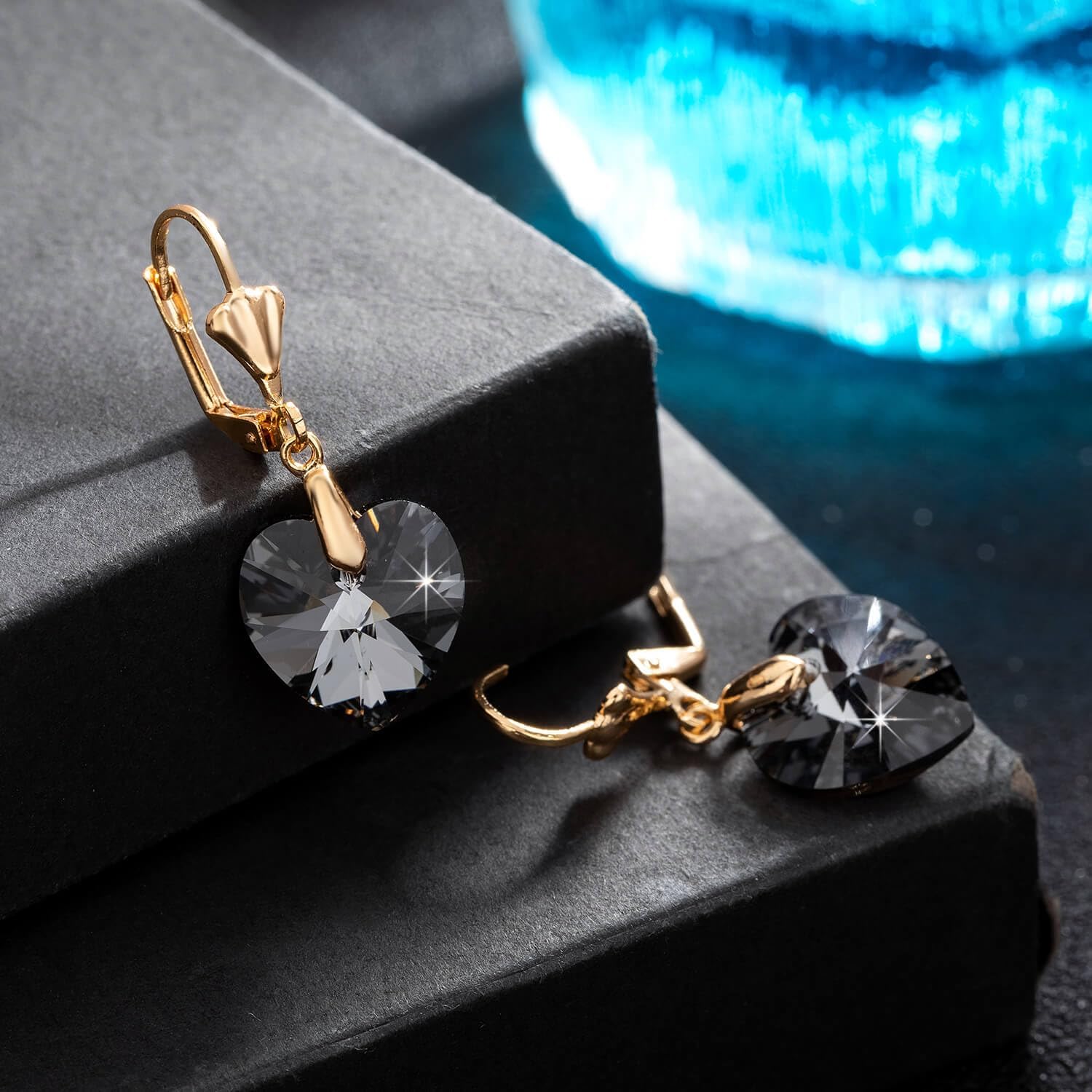 Austrian Crystal Heart Drop Leverback Earrings for Women Fashion Dangle Earring 14K Rose Gold Plated Hypoallergenic Jewelry - Image 8