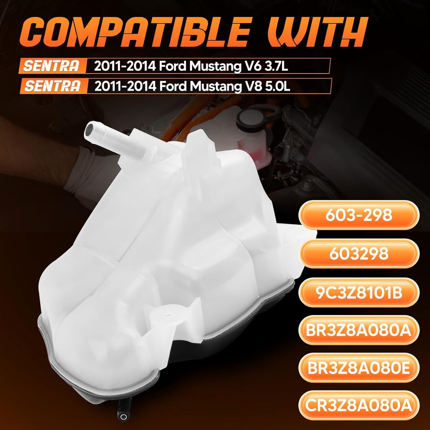 Coolant Reservoir Tank With Cap Fit for 2011-2014 Ford Mustang, Replaces 603-298, BR3Z8A080A