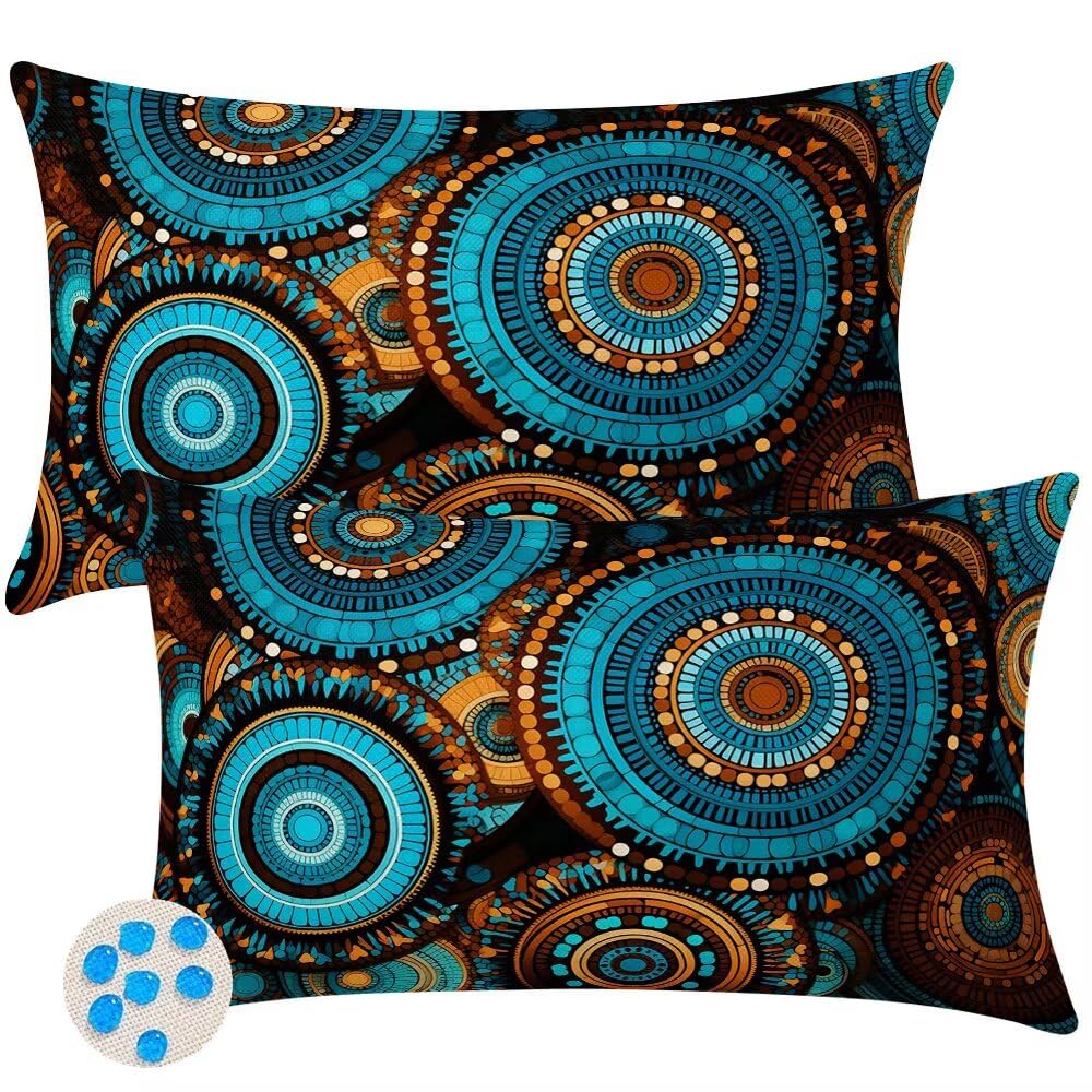 Housse coussin 35x55 imperméable lot de 2 taie oreiller deco boho pour canapé patio jardin