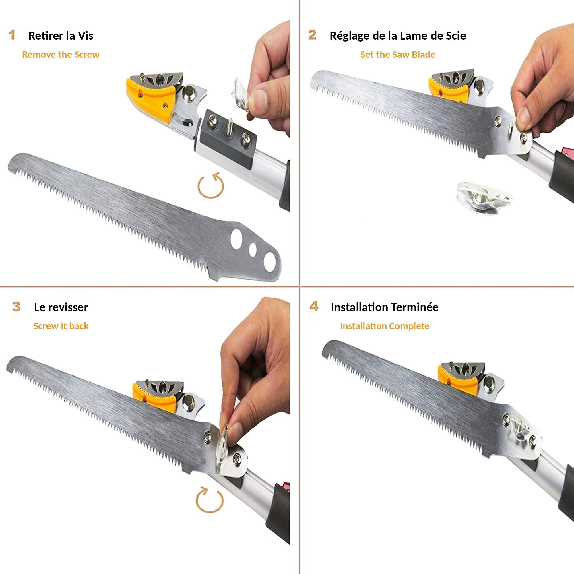 FISHTEC - Tijeras de jardín telescópicas extensibles de FISHTEC: de 1,37 a 2,2 m + sierra para el cuidado de árboles – tijeras para árboles – poda y corte de ramas – hoja de acero + yunque de agarre