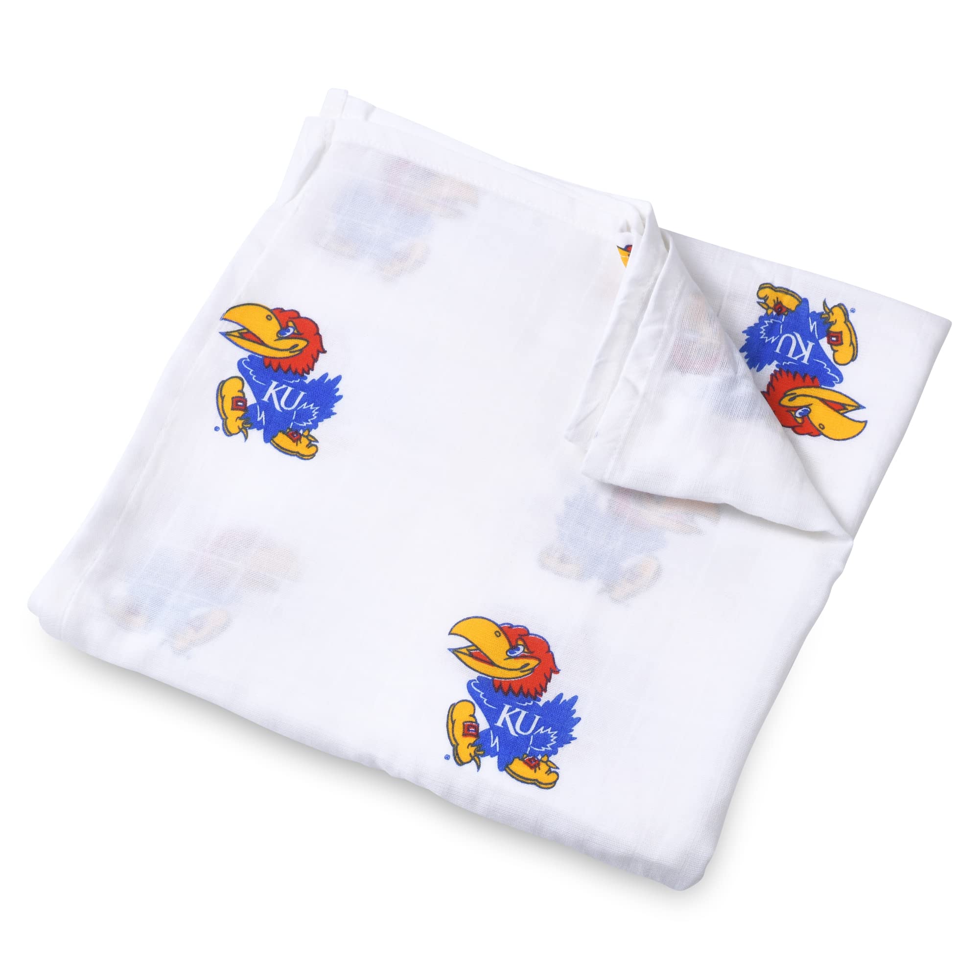 Three Little Anchors University of Kansas Muslin Swaddle Blanket – Officially Licensed Jayhawks Baby Swaddle | Ultra-Soft 47” x 47” Cotton Muslin |