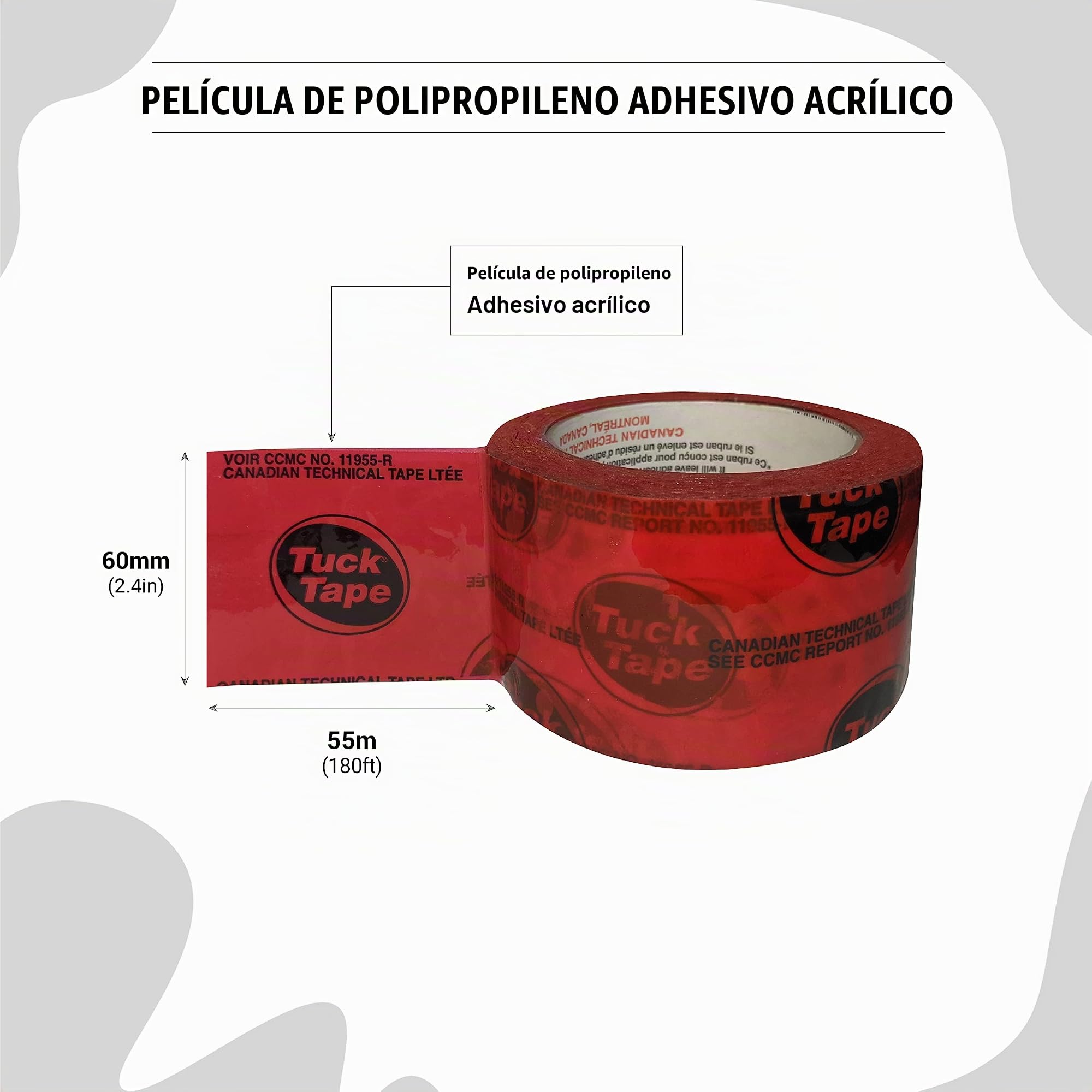 Tuck Tape Cinta de revestimiento de construcción, cinta de resina epoxi, 6.1 cm x 54.9 m (rojo)