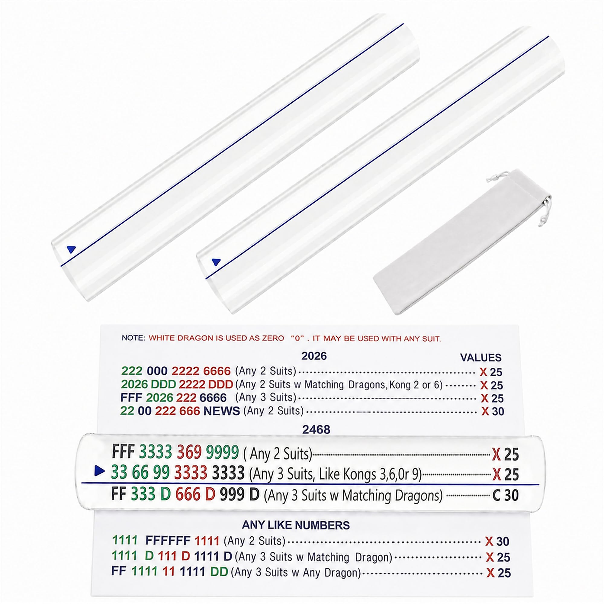 Chickwin Mahjong Card Line Reader with Triangle Guide, 2 Pack 6 Inch Magnified Acrylic Finder with Pouch, Eye-Friendly Design, Gift for Mahjong Players and Book Lovers (Blue)