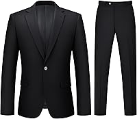 LORENZO BRUNO Men's Slim Fit 2-Piece Suit: One Button Jacket & Pants Tuxedo for Wedding, Business, Party