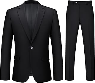 LORENZO BRUNO Men's Slim Fit 2-Piece Suit: One Button Jacket & Pants Tuxedo for Wedding, Business, Party