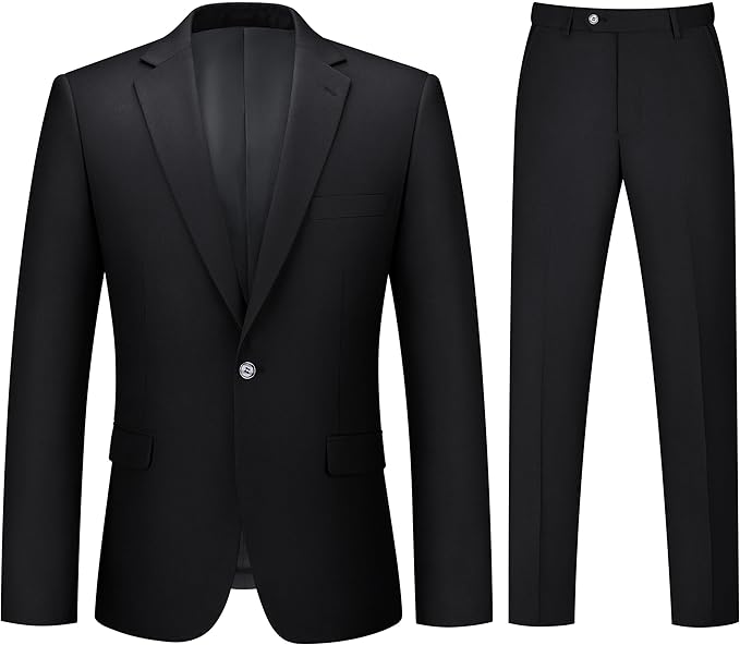 Mens Suit 2 Piece Suits for Men One Button Slim Fit Solid Jacket & Pants Tuxedo