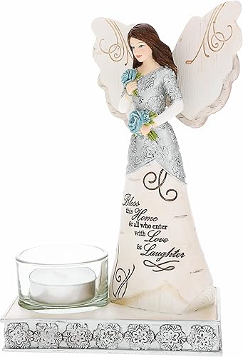Pavilion - Bless This Home - Figura de ángel de 6.75 pulgadas, portavelas religioso, mejor amigo, Dios Jesús, amante, cristiano, regalo de