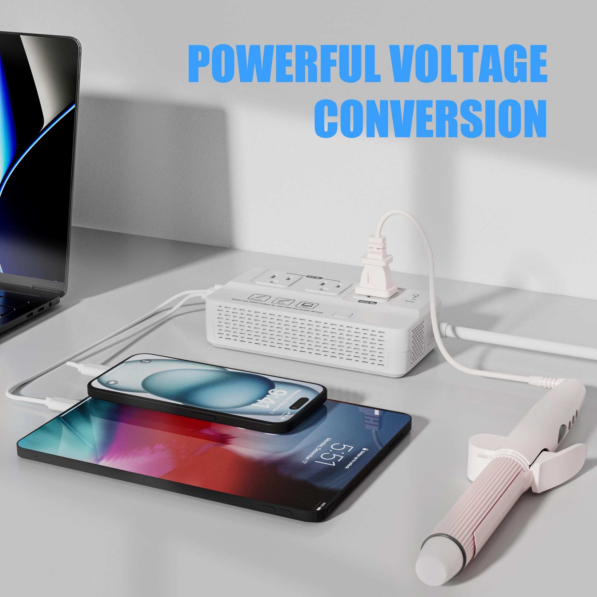 Adaptador convertidor de Voltaje de 220 V a 110 V: Transformador de Enchufe de regleta de Viaje Internacional de Estados Unidos a Europa, secador de Pelo eléctrico de 2000 W, convertidores de Salida