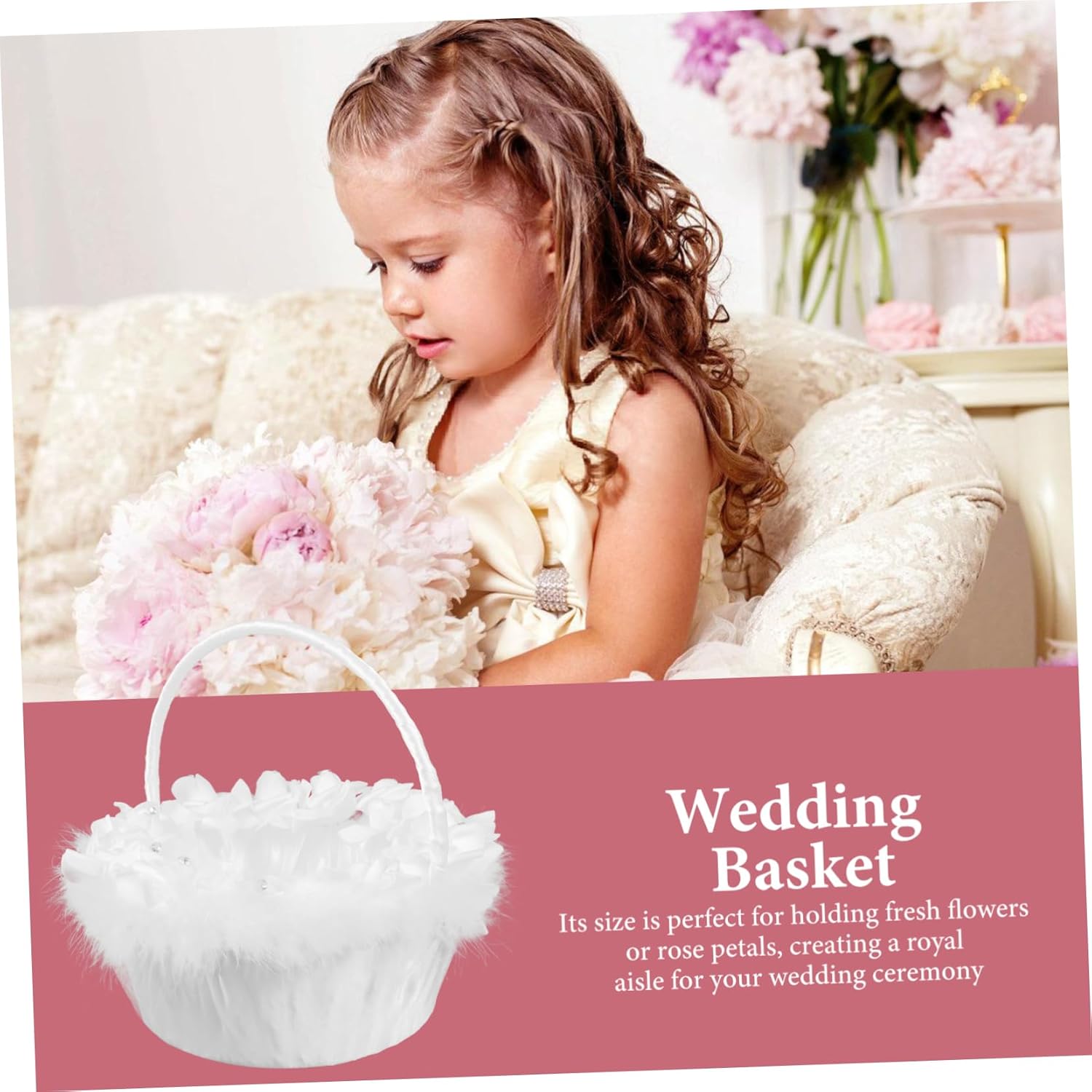 jojofuny 2pcs Wedding Flower Girl Basket Flowers Basket for Ceremony Party Decoration for Holding Petals Candies Keepsake for Special Events