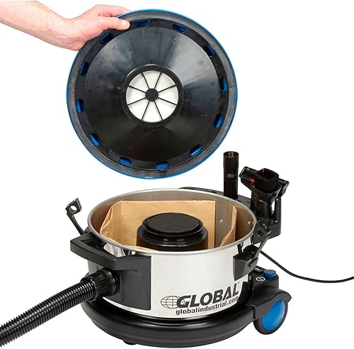 Miniatura 6 de Global Industrial Aspiradora comercial HEPA con kit de herramientas, acero inoxidable, capacidad de 4 galones, 90 CFM, 120 V, cable de alimentación