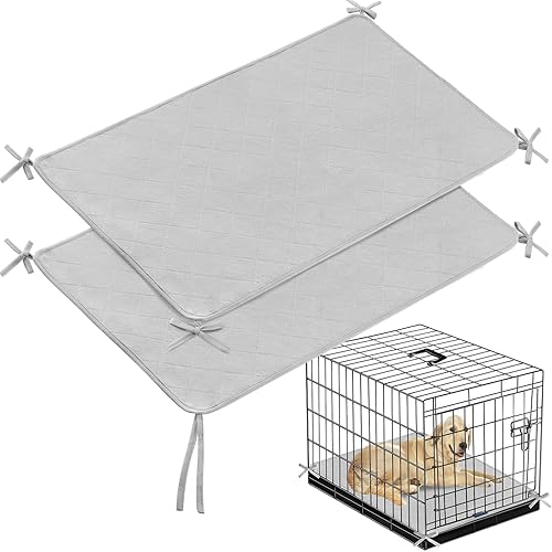 Miniatura 9 de Tapete impermeable para jaula de perro con cuerda, paquete de 2 (42 x 28 pulgadas), almohadillas lavables para orina para perros, almohadillas de
