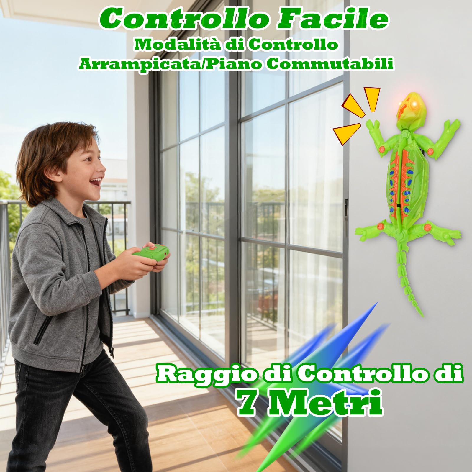 Camaleonte Telecomandato, Giochi che Si Arrampica su Pareti e Soffitti, con Occhi LED Luminosi, Movimenti Realistici, facile da controllare, Giocattolo per Bambini e Bambine, 4+ Anni (lucertole)