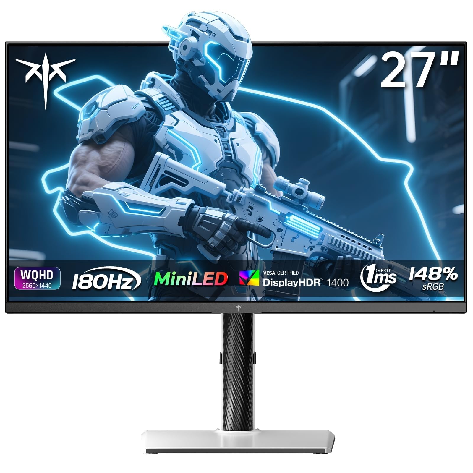 KTC Monitor Mini LED | 27 Pollici | 2K@180Hz QHD 2560x1440P | VESA Display HDR1400 | 1ms | Adaptive Sync | 148% sRGB | HDMIx2, DPx1 | Supporto per montaggio verticale e a parete | Bianco M27T6
