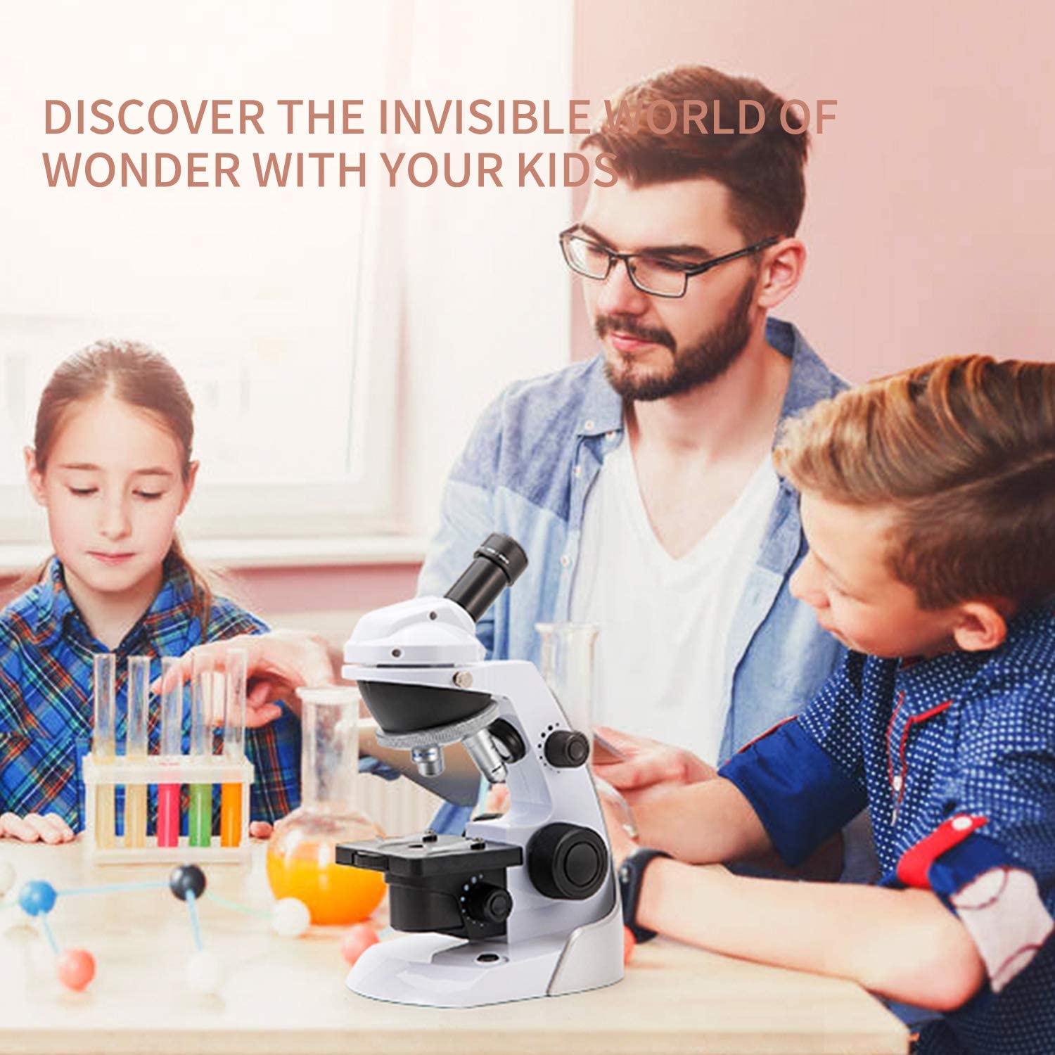 SWIFT Microscopio SS30-8001 para niños y estudiantes 60X-200X, microscopio monocular compuesto con 42 accesorios incluyendo adaptador de smartphone, 10 diapositivas en blanco para principiantes