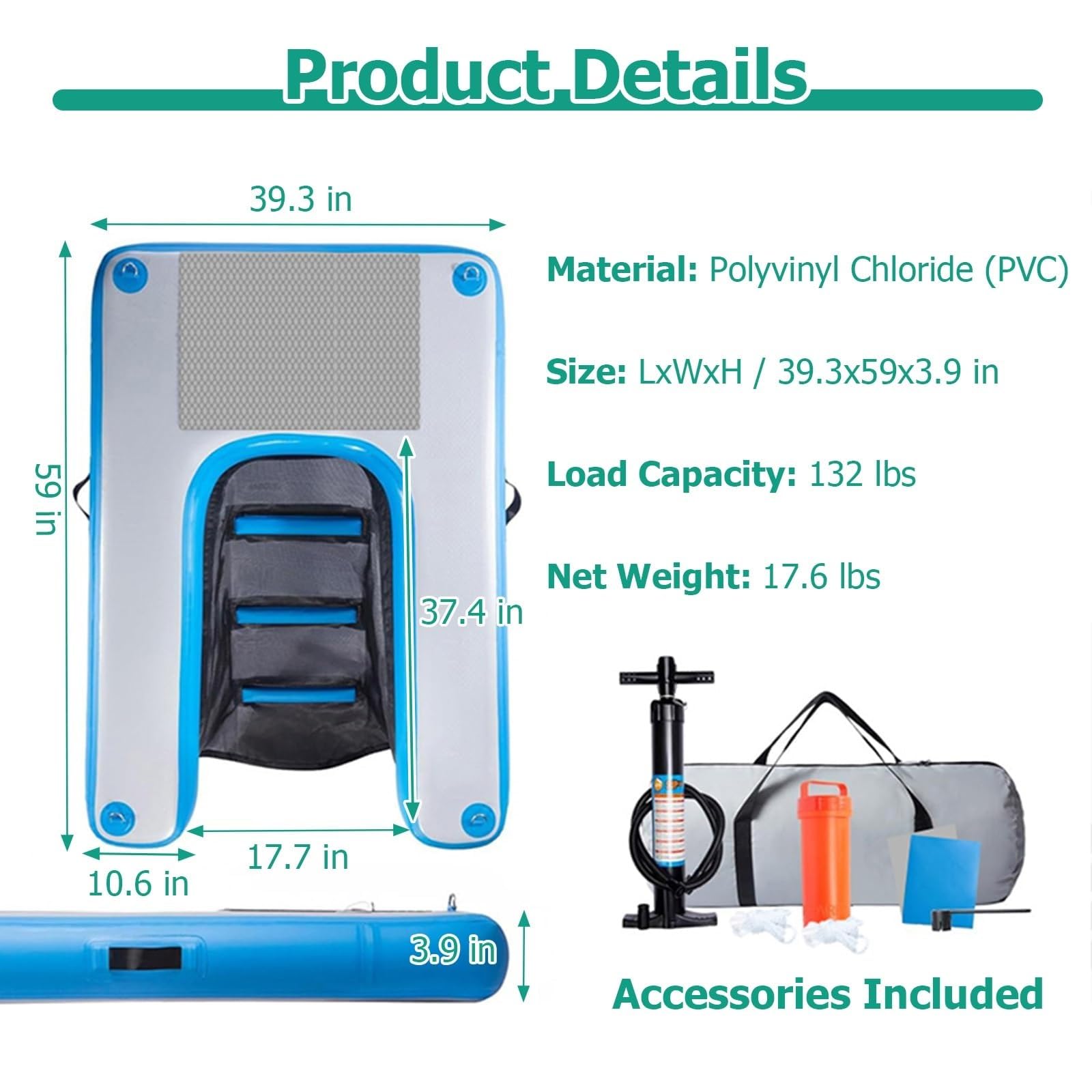 60-in Inflatable Floating Dog Water Ramp, Puncture-Resistant Surface Dog Ramp For Water Dock, Portable Dog Boarding Ladder For Boat, For Large Medium Small Dogs?Safe & Easy Access Dog Pool Ramp(Black)