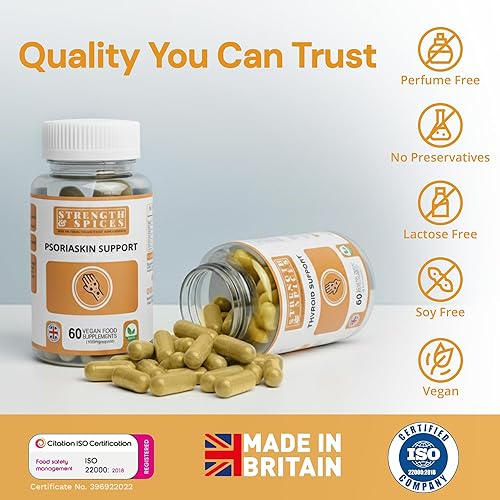 Miniatura 4 de Suplemento de psoriaskin Strength & Spices, refuerzo del sistema inmunológico con 31 ingredientes potentes y aminoácidos, alivia la piel roja,