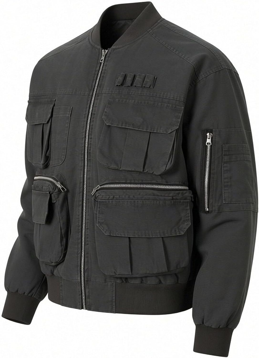 XYXIONGMAO Men's Multi-Pocket Tactical Bomber Jacket Utility Flight Jacket Zipper Pockets Streetwear Military Jacket for Men