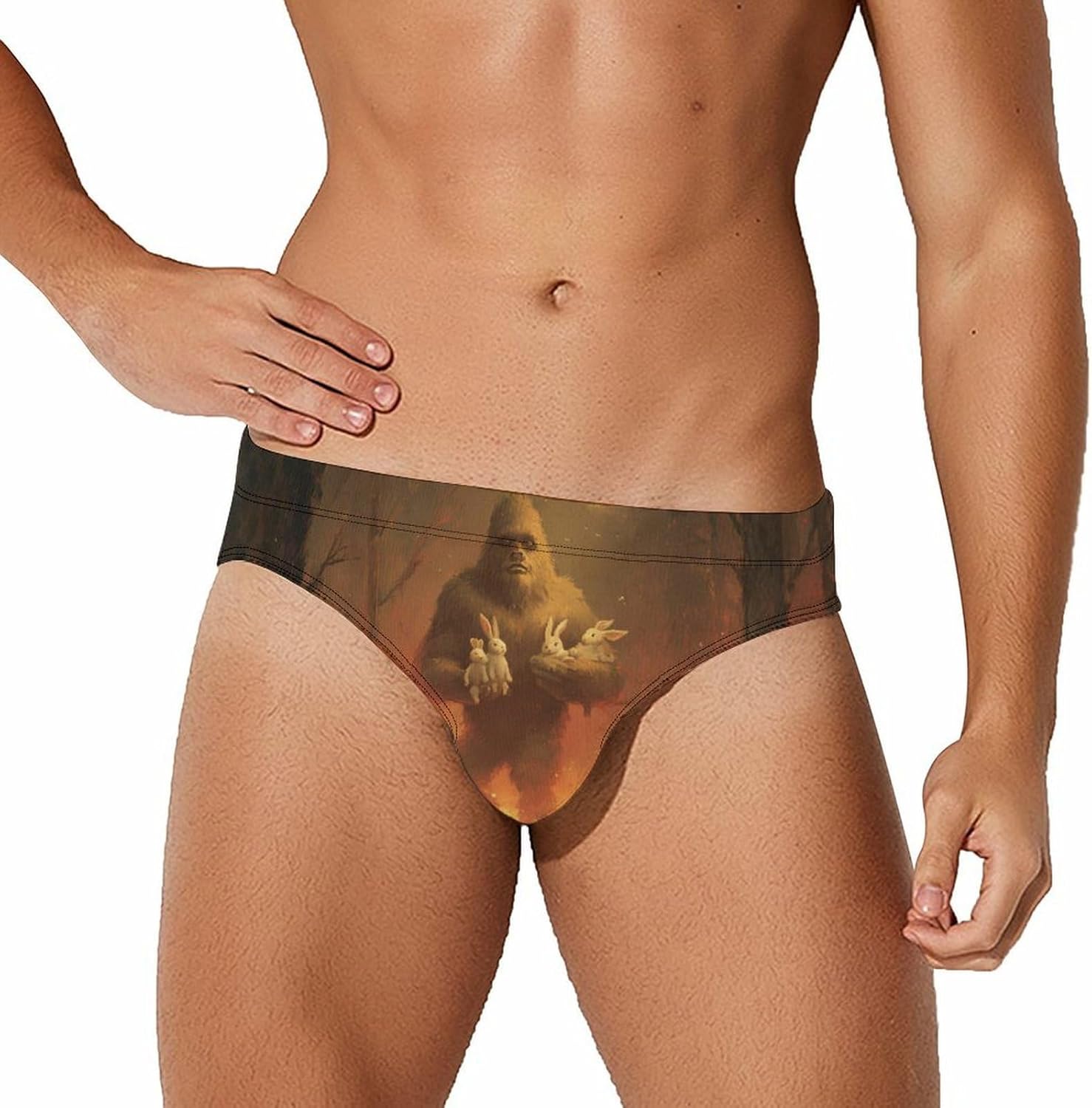Bigfoot Save Rabbits Forests Men's Swimwear Bikini Swimming Briefs Stretchy Swimsuits Board Surf Shorts Trunks