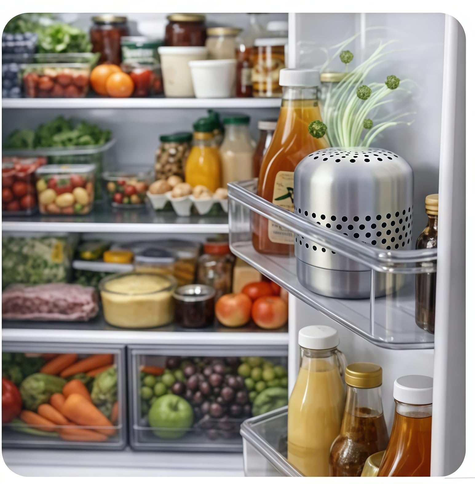 Noova Fridge Purifier, Edelstahl rostfrei, Kühlschrankfrisch | Natürlicher Luftreiniger gegen Gerüche | Kompakt, Nachhaltig & Wiederverwendbar, übertrifft Backpulver und Aktivkohle