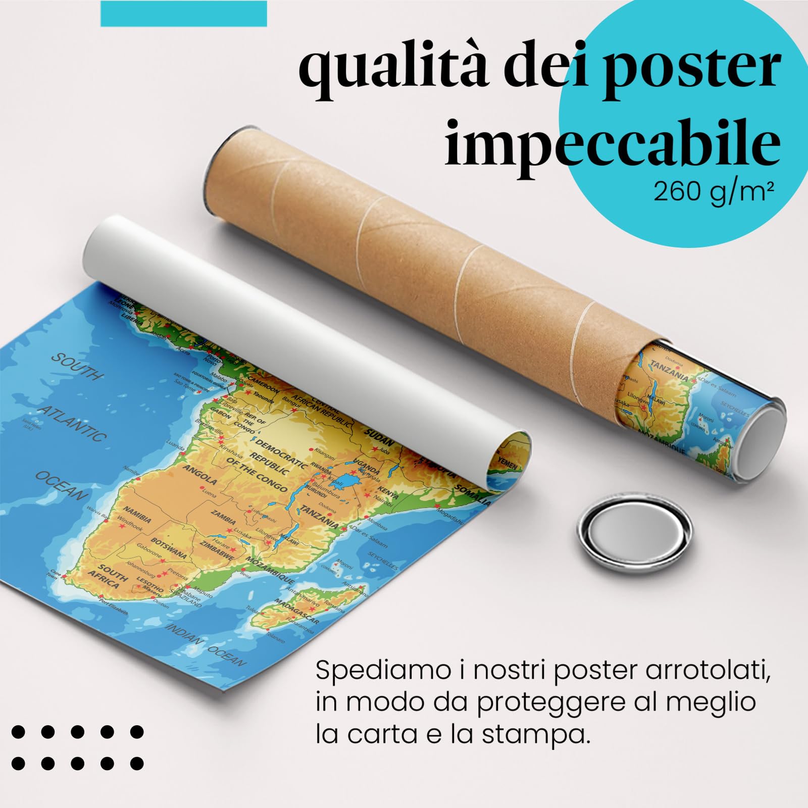 Postereck - 1043 - Mappa dell'Africa, capitali dei paesi in inglese - Decorazione Aula Scolastica, Materiale Didattico, Insegnamento, Quadri - Tela - 100,0 cm x 75,0 cm