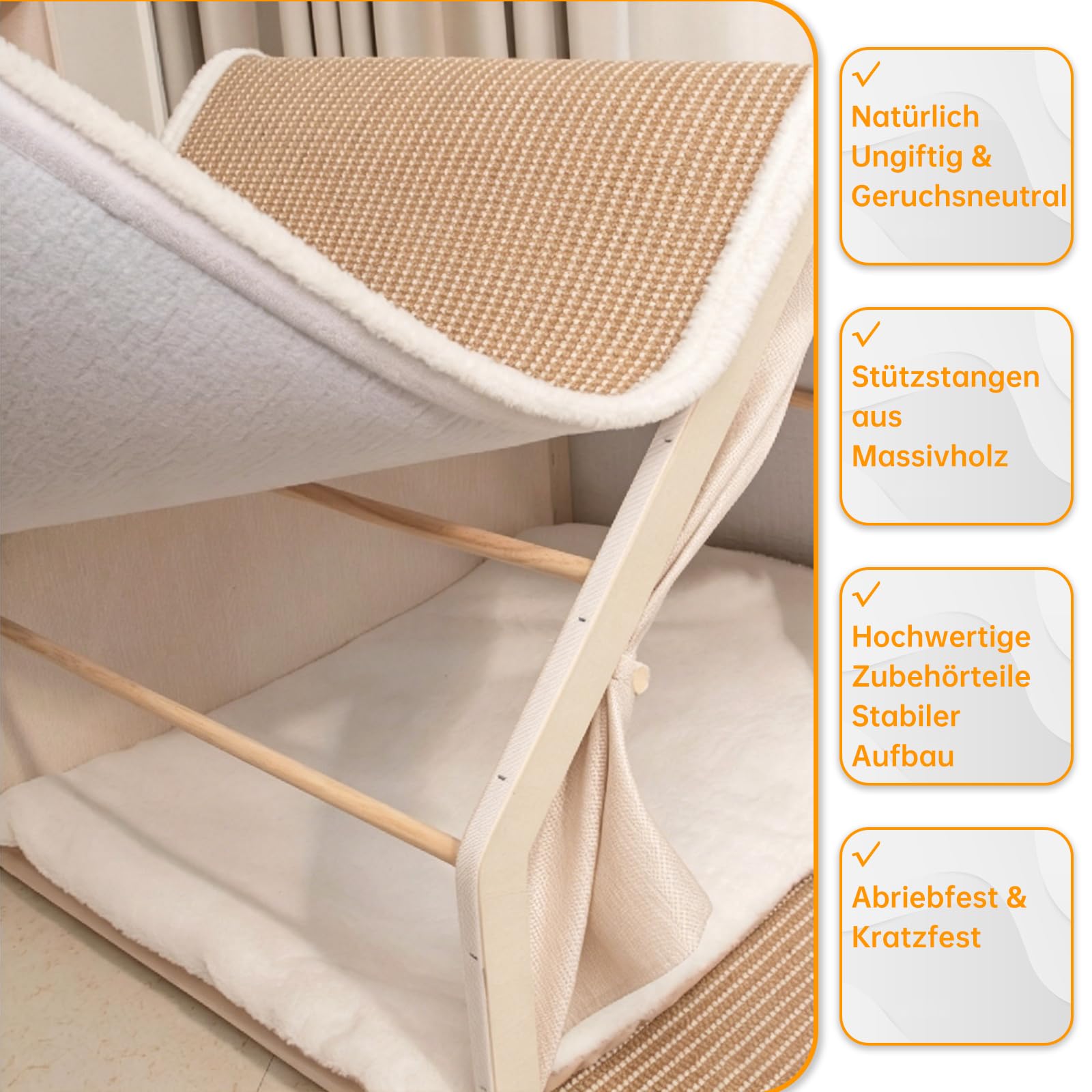 Sisal & Holz Katzenhöhle Katzenhaus Indoor mit Oben Kratzbrett Katze(Beige)