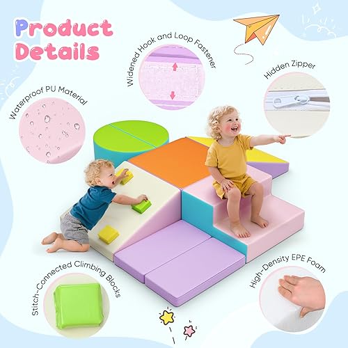 Miniatura 150 de Lischwert Bloques de escalada de espuma, juguetes de escalada suaves para niños pequeños, juego de espuma de 9 piezas para gatear y escalar con Verde