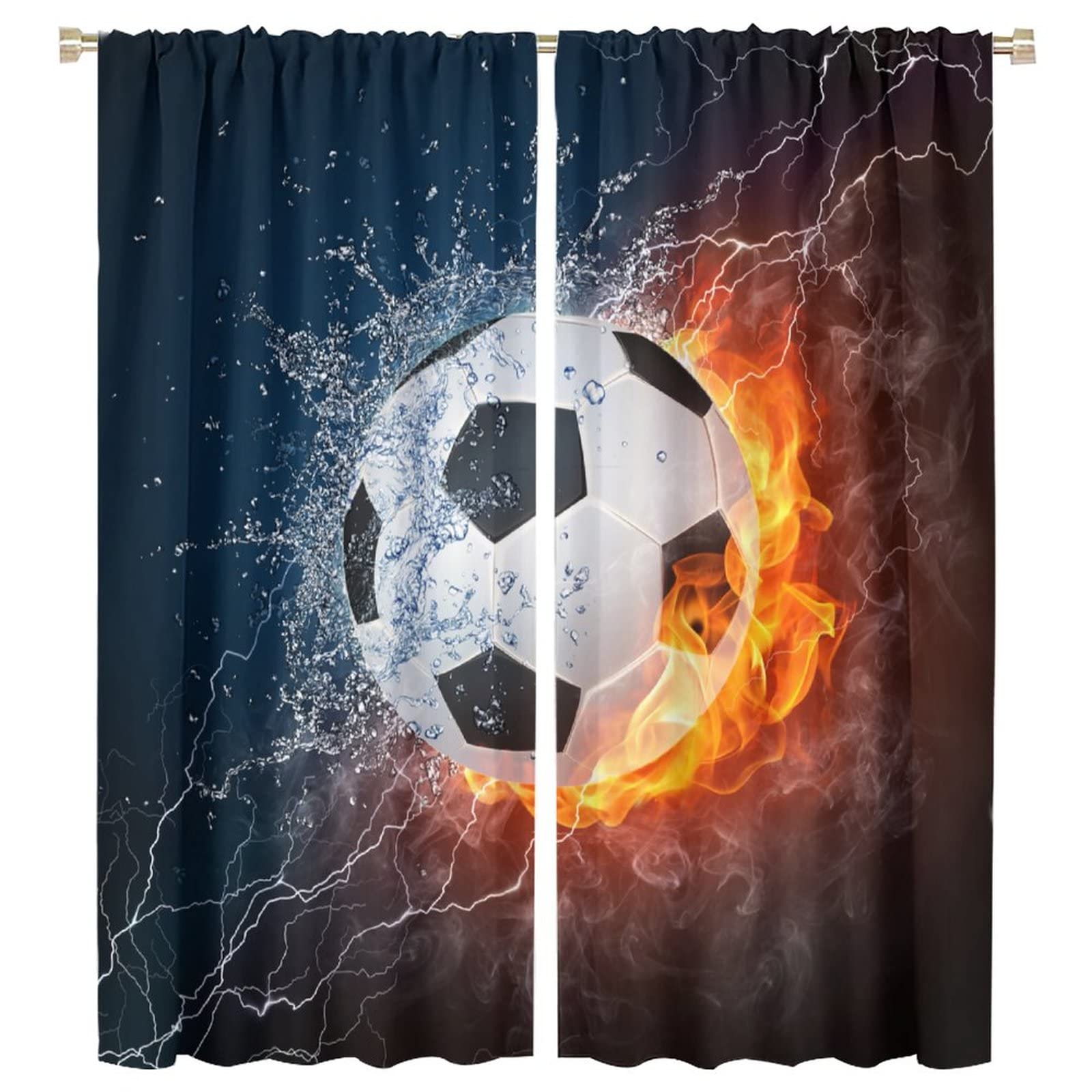 JESTRONRY Boys Football Sport Curtains,Fire Ball Water Flame Splashing Sports Theme Room Darkening Door Window Rod Pocket Curtain for Living Room Kids Teens Bedroom Decor W55xL63in