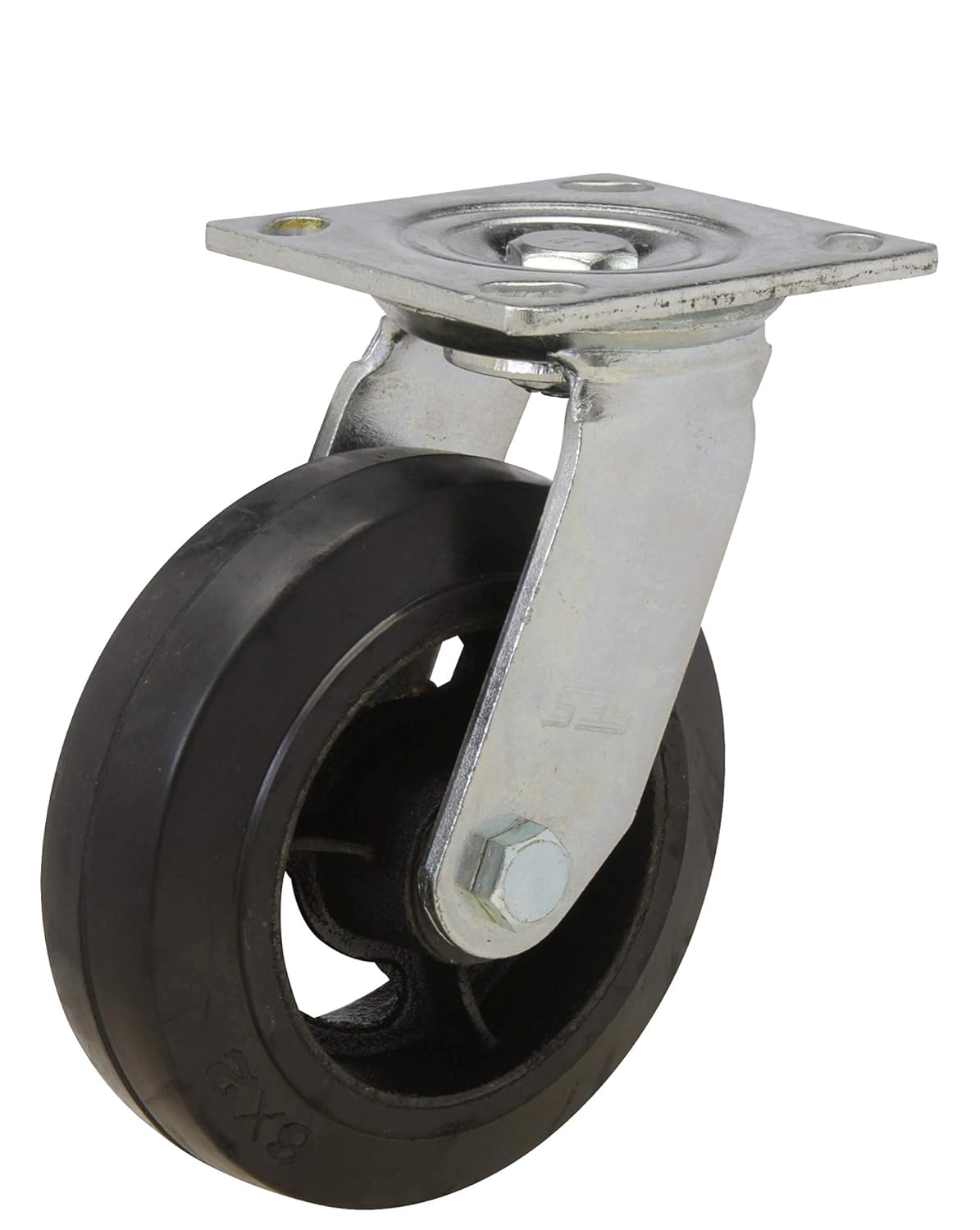 6x2 Rubber Tread Swivel Caster on Cast Iron Core with 4x4-1/2 Mounting Plate