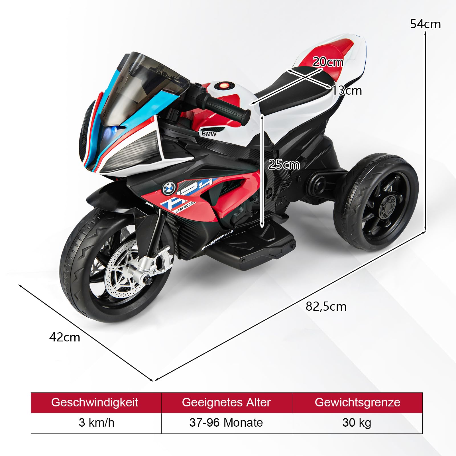 GOPLUS 6V BMW Kinder Elektromotorrad, Kindermotorrad mit Musik & Scheinwerfer für 3-8 Jahren, 3 km/h Kinderfahrzeug mit 3 Rädern & Fußpedal, Kinderdreirad bis 30 kg Belastbar (Rot)
