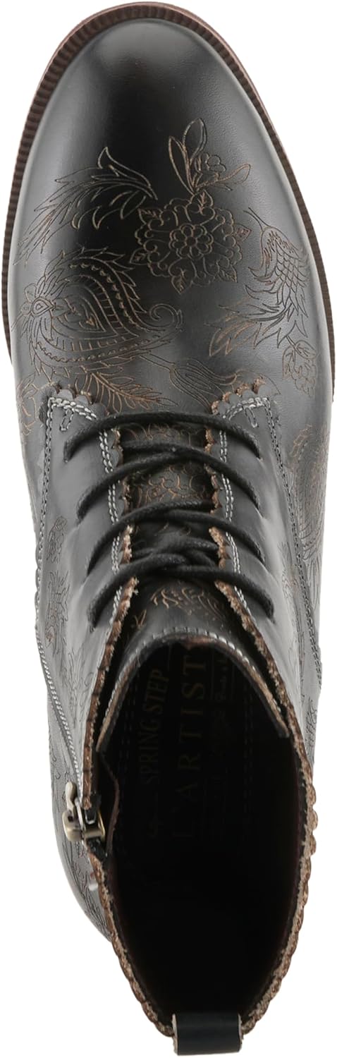 L`Artiste Duju Women's Ankle Boot with Hand-painted Floral Leather and Comfort Fit