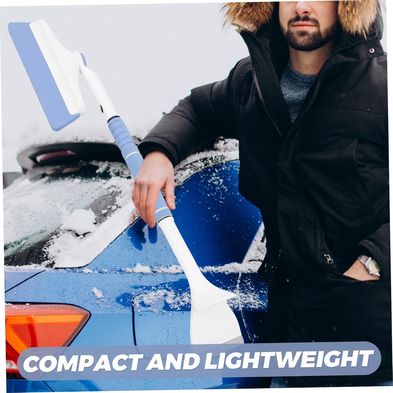 Multi-use Extendable Snow Scraper and Ice Brush with 360° Pivoting Sponge Head for Cars and Trucks Winter Snow Removal Automotive Exterior Accessories