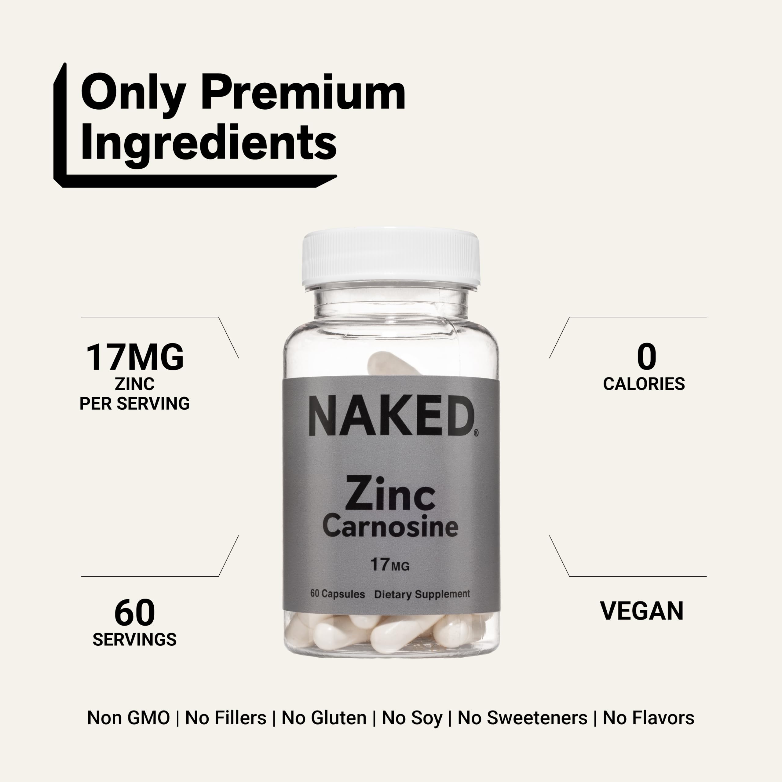 Naked Zinc Carnosine - Gut Lining, Immune Function and Stomach Support Supplement, Vegan, Gluten-Free, 17mg - 60 Capsules — Amazon image 3