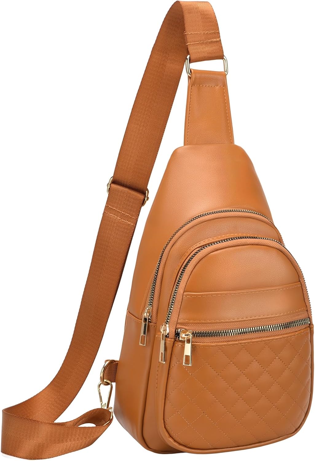 Mini Sling Bag, PU Leather Convertible Cross Body Bags, Lightweight One Strap Casual Pack for Women Men Hiking Cycling Sports(Brown)