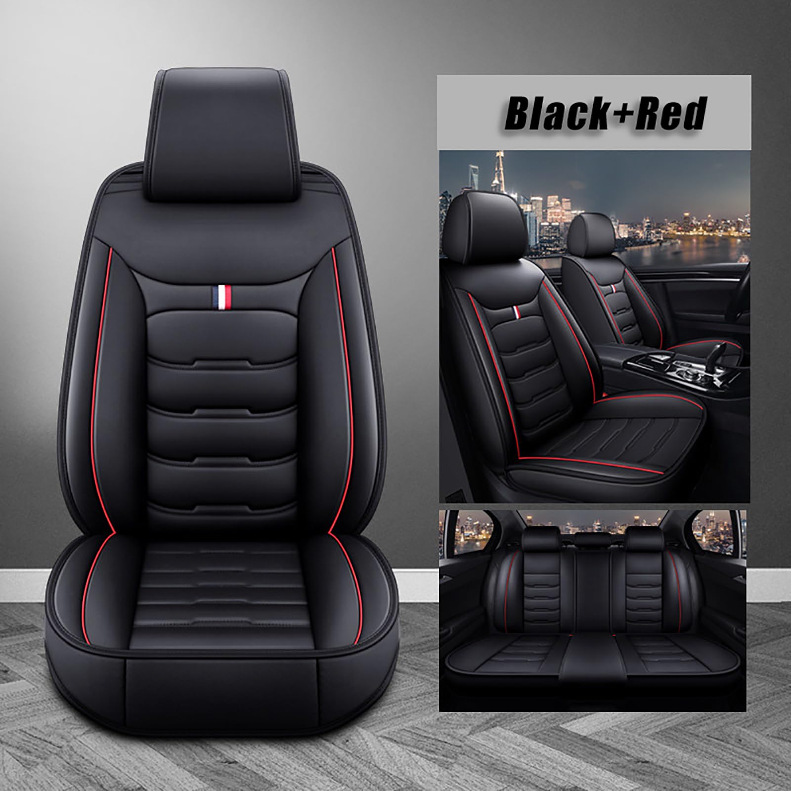Juego Completo de Fundas para Asientos de Coche para Mitsubishi Eclipse Cross 2018-2022, Fundas para Asientos Delanteros y Traseros, Protector de Asiento de Cuero PU,C Black+Red