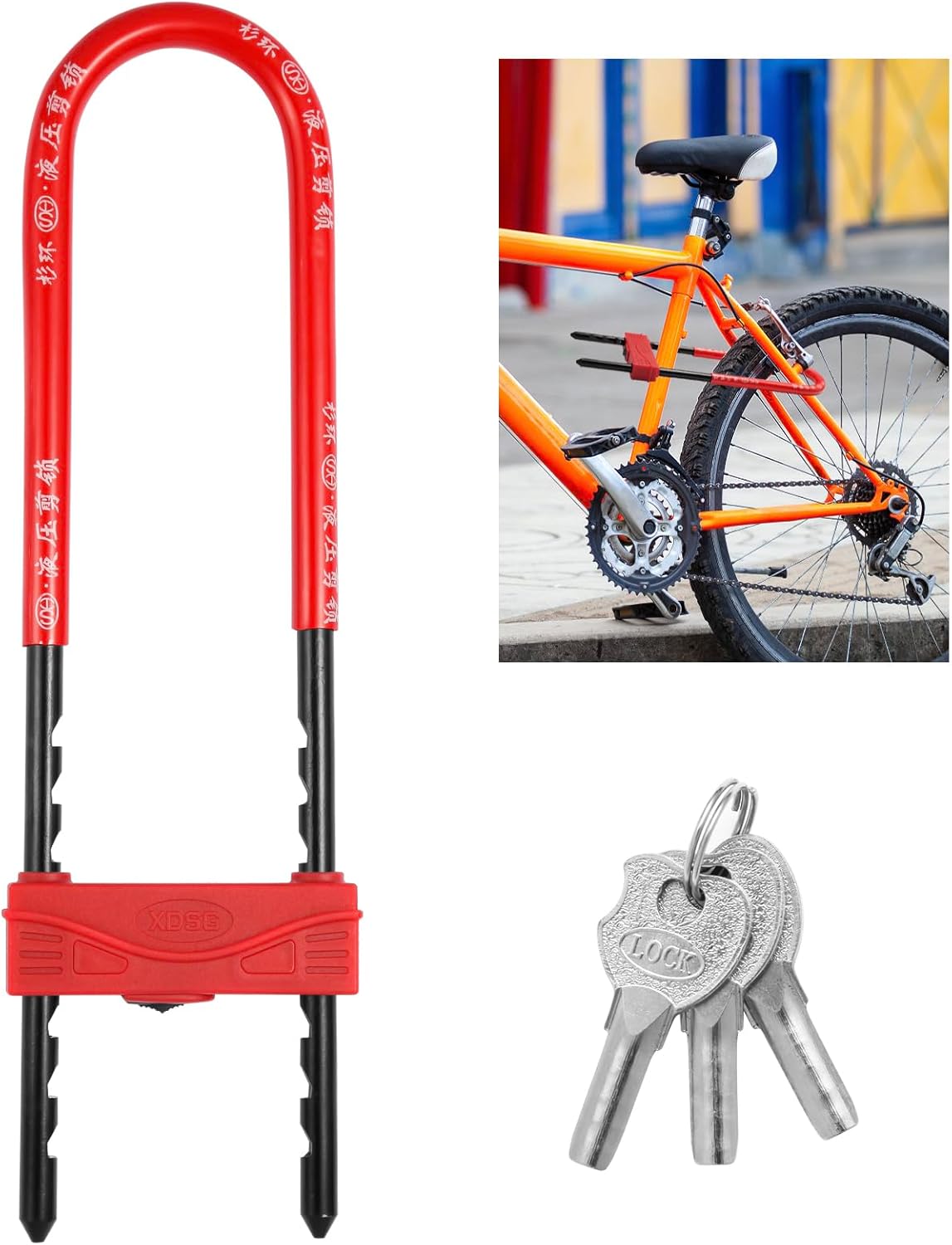 Long Shackle Padloc-u Lock-Bicycle Combination U-Lock - with Adjustable Shackle - Suitable for Bicycles, Electric Bikes, Mountain Bikes, Glass Doors