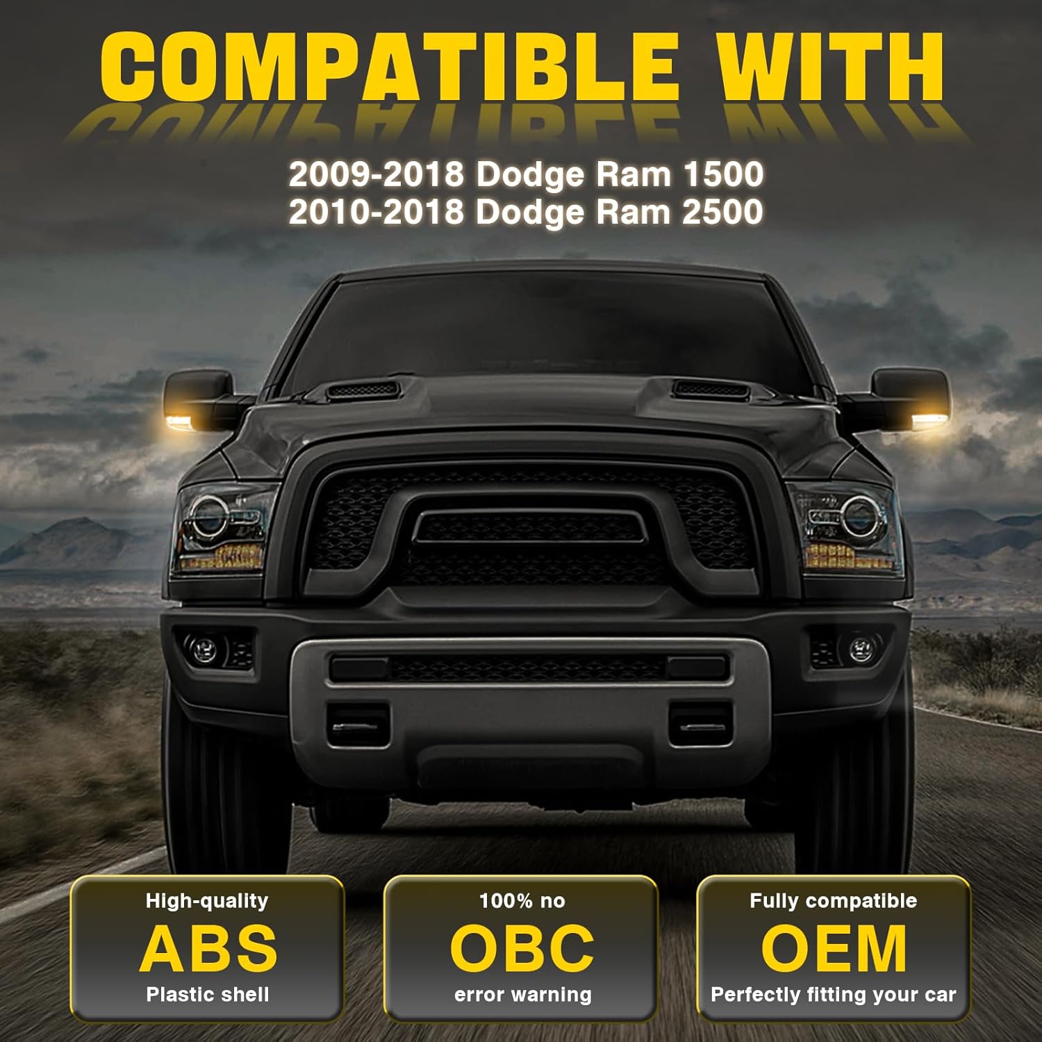 WEILEITE LED Side Mirror Light Turn Signal Bulb Puddle Lamp Lens Cover Fit For Dodge Ram 1500 2009-2018 Ram 2500 2010-2018 Replaces 68064949AA/68064949AA 68232479AA/68232479AA