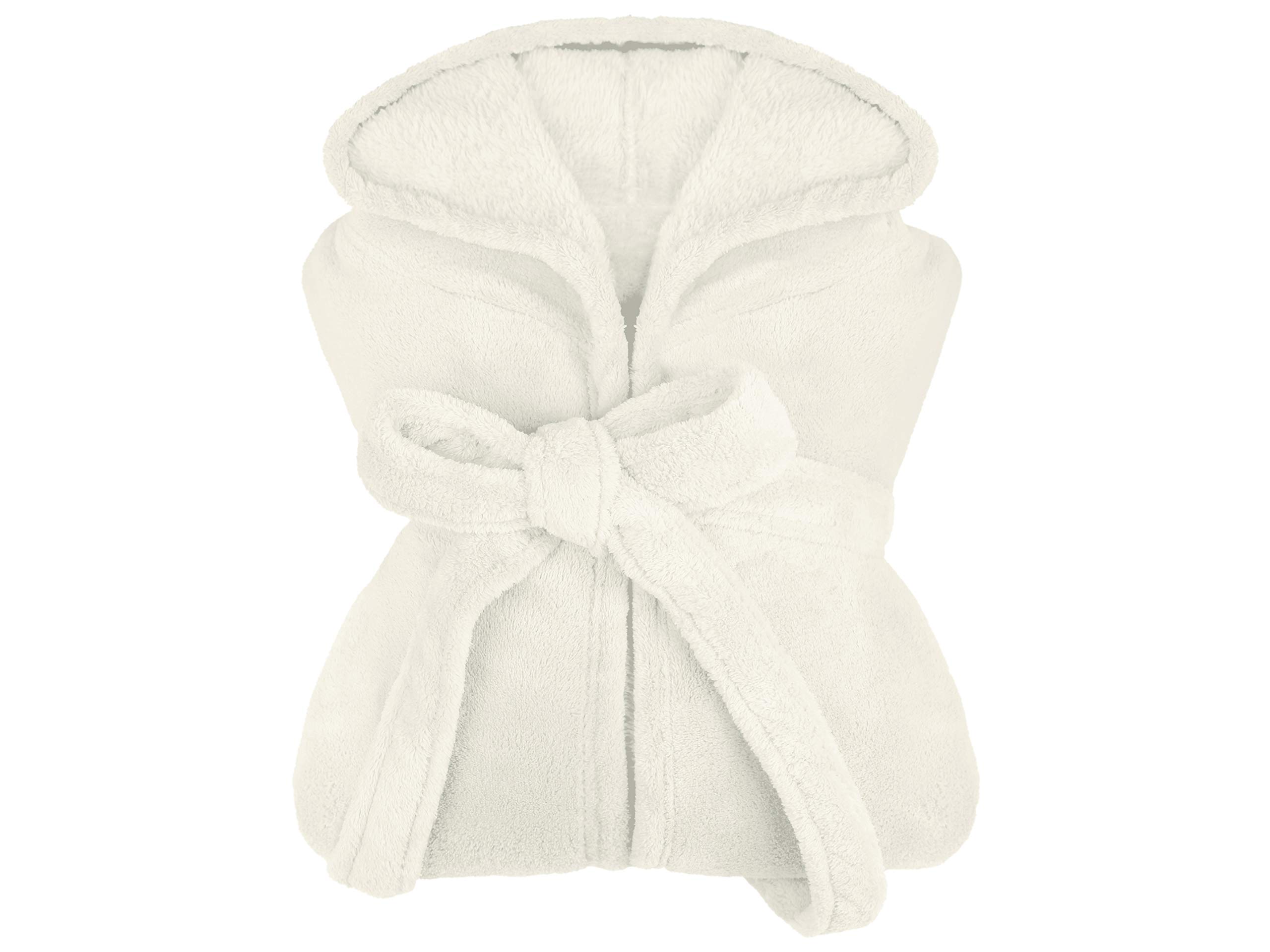 npluseins extra weicher Kapuzen-Bademantel aus Kuschelfleece - in modernen Farben und verschiedenen Größen - unisex & wadenlang, S, weiß