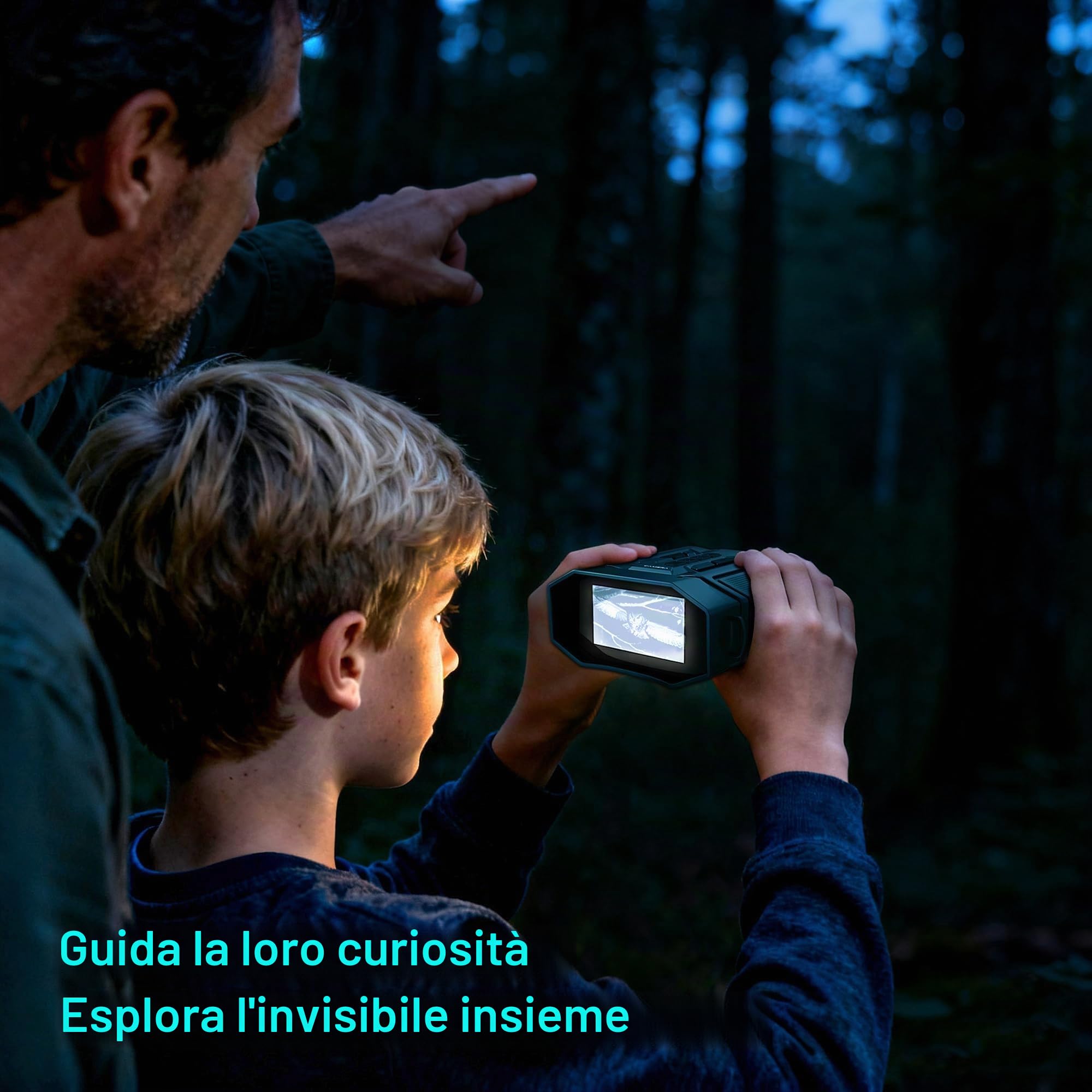 Visore Notturno con Scheda 32GB, Binocolo Visione Notturna Zoom 8X, Schermo 3.0'', Video Binocolo Interattivo Batteria 4000mAh, IR 7 Livelli, Regalo Uomo & Papà
