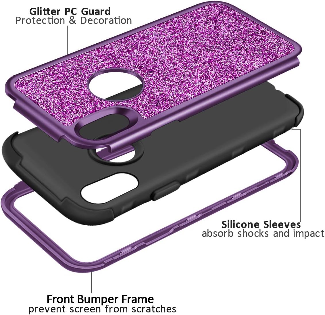 Vofolen Bling Case for iPhone XR Case iPhone 10R Cover Glitter Full-Body Protection Heavy Duty Hybrid Protective Hard Shell Silicone Rubber Armor with Front Bumper for iPhone XR 10R Purple