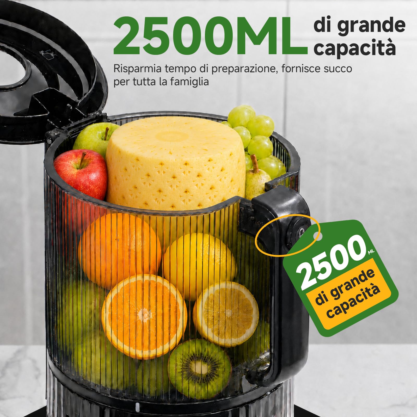 AMZCHEF Estrattore Frutta e Verdura, Frutta e Verdura Intere con Bocca XXL 160 mm, Facile da Pulire, Alta Resa del Succo, Caraffa da 2 L, Estrattore a Freddo per Famiglia, Colazione e Succhi Freschi