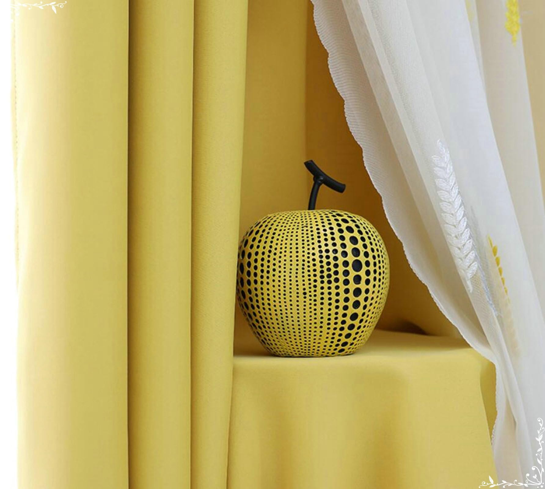 Gualiy Rideau Salon Lot de 2, Rideau Jaune 137x229CM Rideaux Thermiques Isolants Blé Brodé Double Couche Rideaux pour Salon, Chambre à Coucher