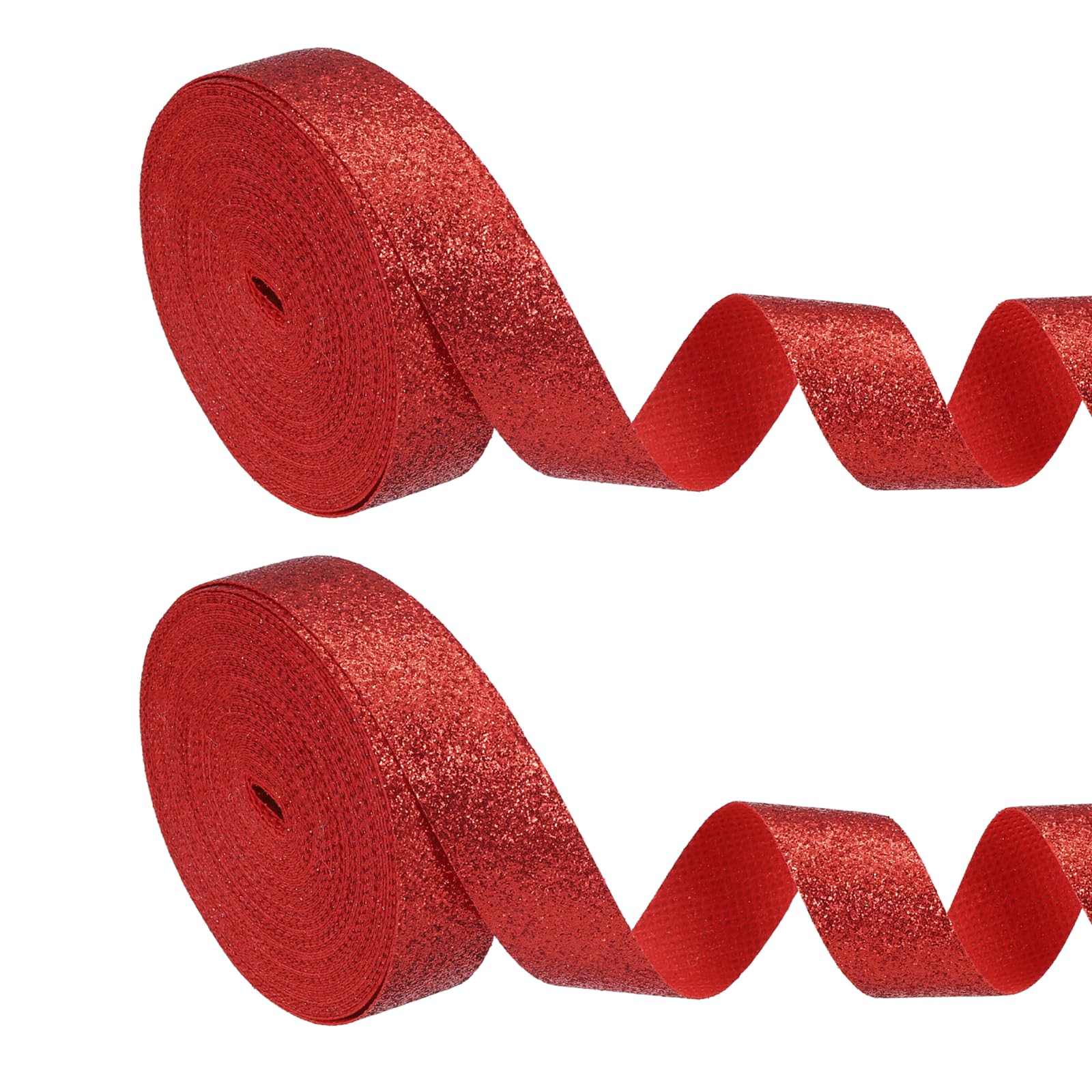 PATIKIL 2 Roll Sparkly Ribbon, 2cm x 9m Metallic Glitter Ribbon Gift Wrapping Fabric Rolls for DIY Crafts Gift Wrapping Holiday Wedding Birthday Party Home Decoration, Red