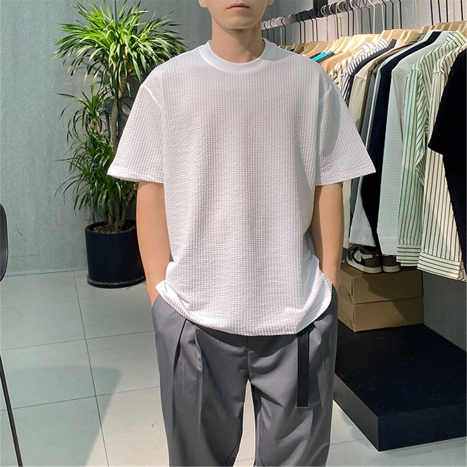 Camiseta de algodón para hombre, camiseta básica de verano de color sólido, manga corta, estilo casual