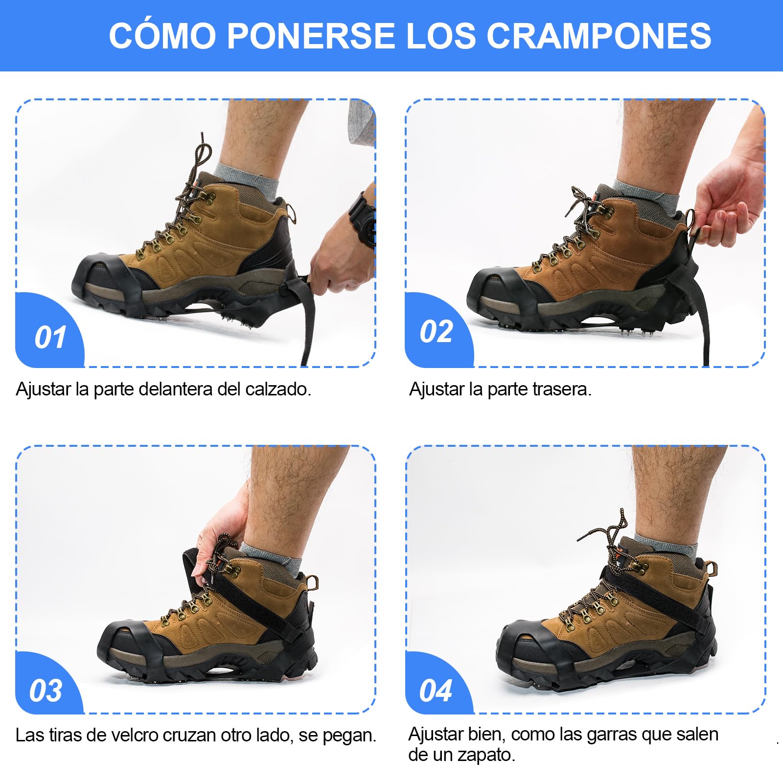 Crampones Inoxidable Nieve Hielo, Crampones Ligeros Trail Running, Portátil Antideslizante Excursiones Pesca Caminata