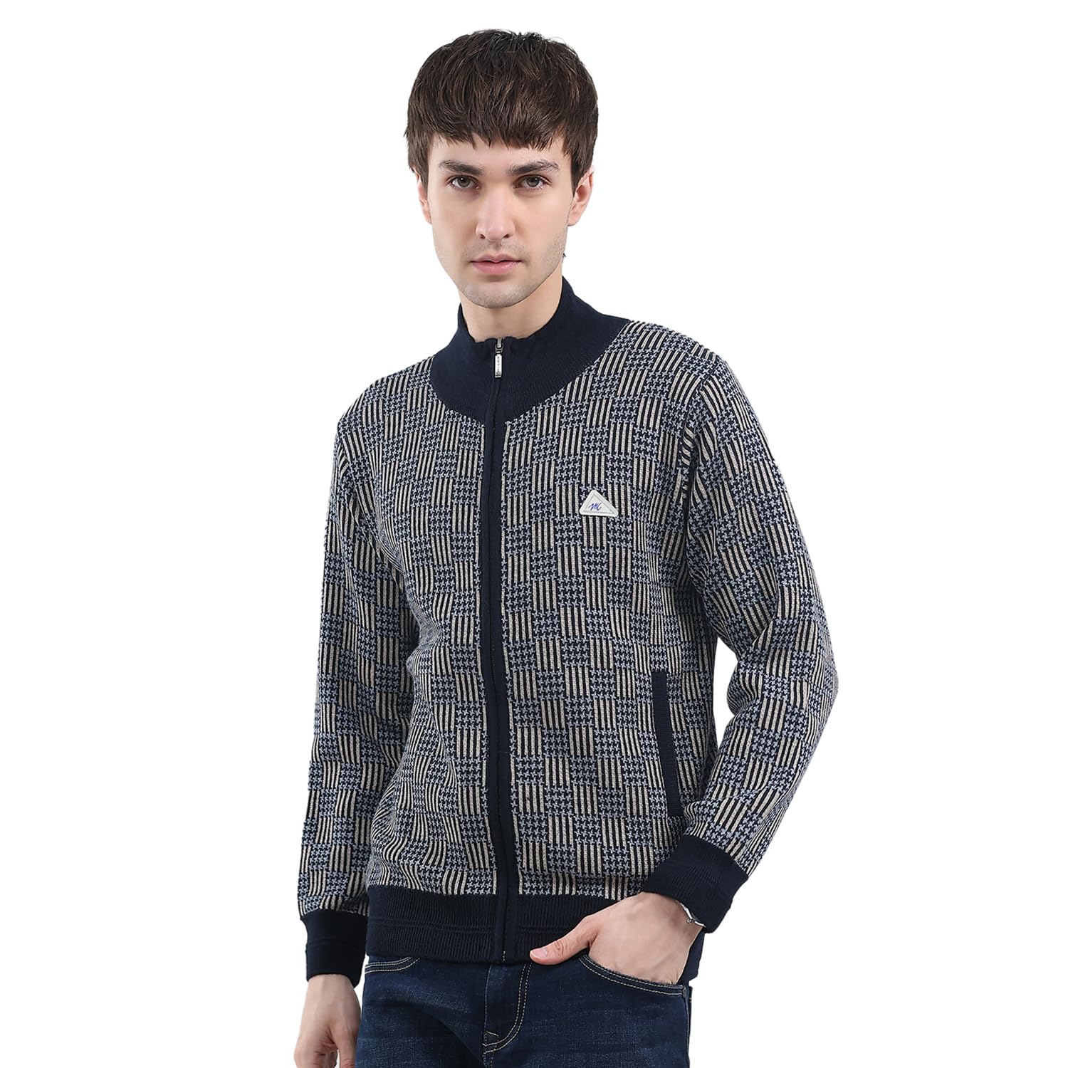 monte carlo Men's Regular Fit Pullover | Self Design Pattern | Zipper Closure with Full Sleeves Mock Neck Winter Pullover for Men's-picture-11