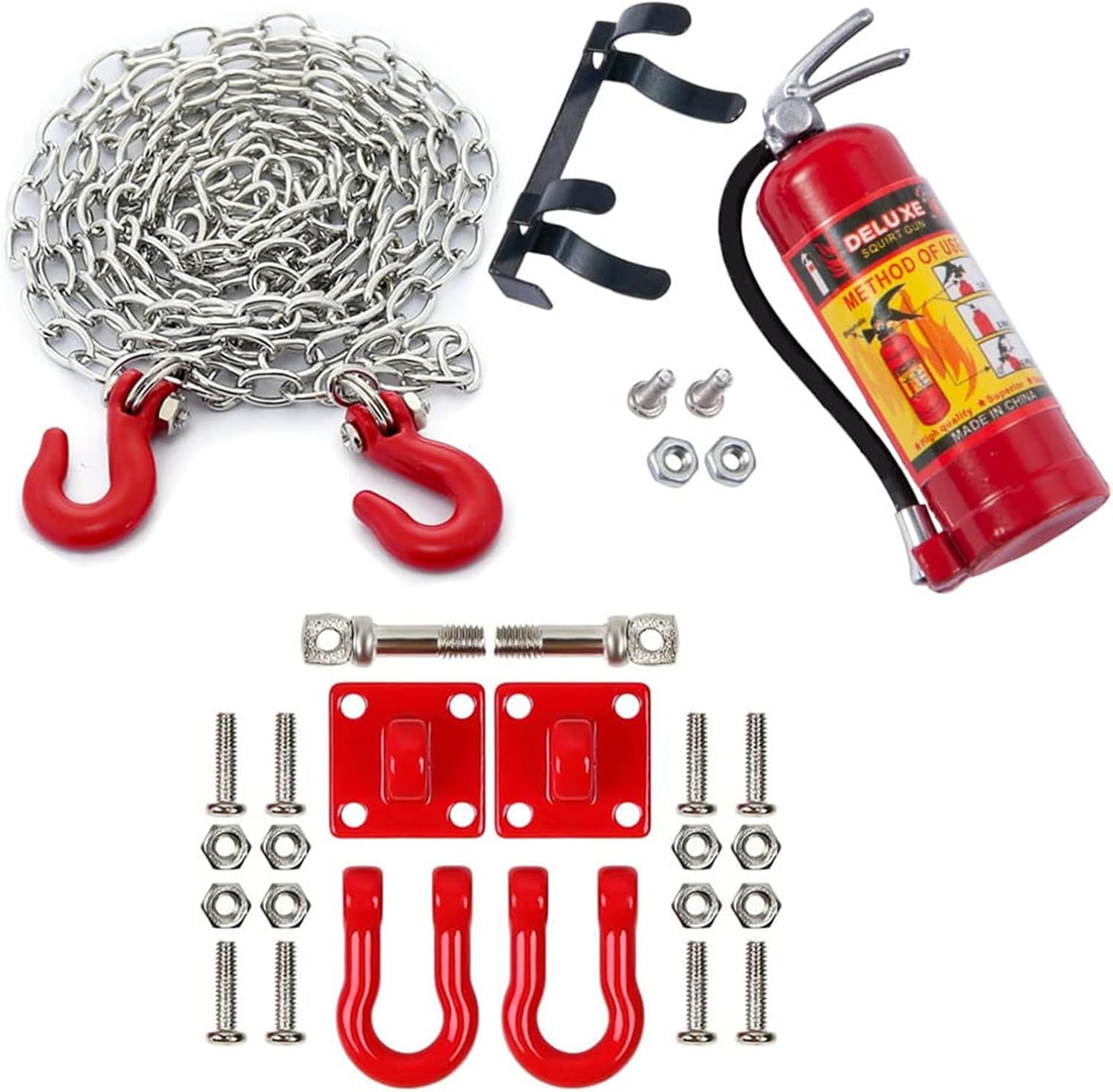 Metal Climbing RC Car Decoration Fire Extinguisher Metal Chain and Winch Shackles RC Decorations Accessories for 1/10 Crawler Car Axial SCX10 D90 D110 TRX4 TRX6 Redcat Hop-Up Parts（Black）