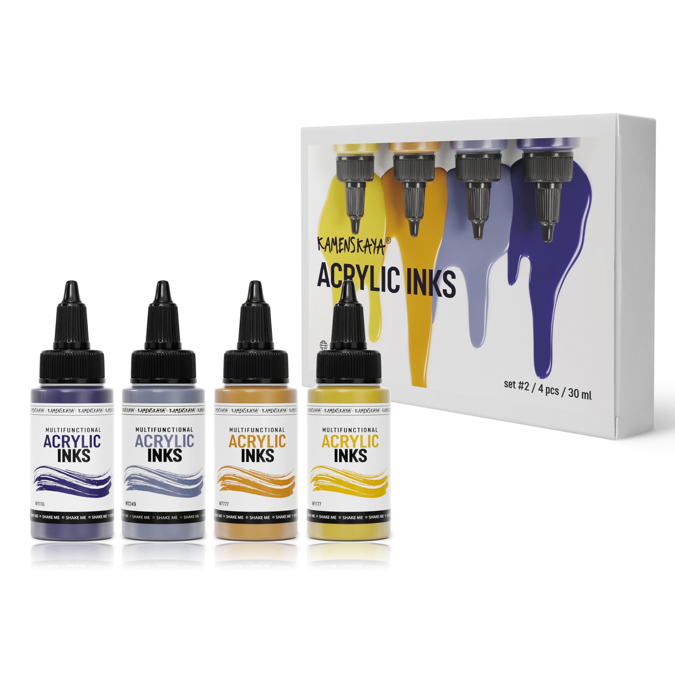 Kamenskaya Acrylic Inks for Artists - Acrylic Ink Set, Color Combination #2-4 pcs. 1 Fl Oz (30 ml) Each, 30 ml (Pack of 4)