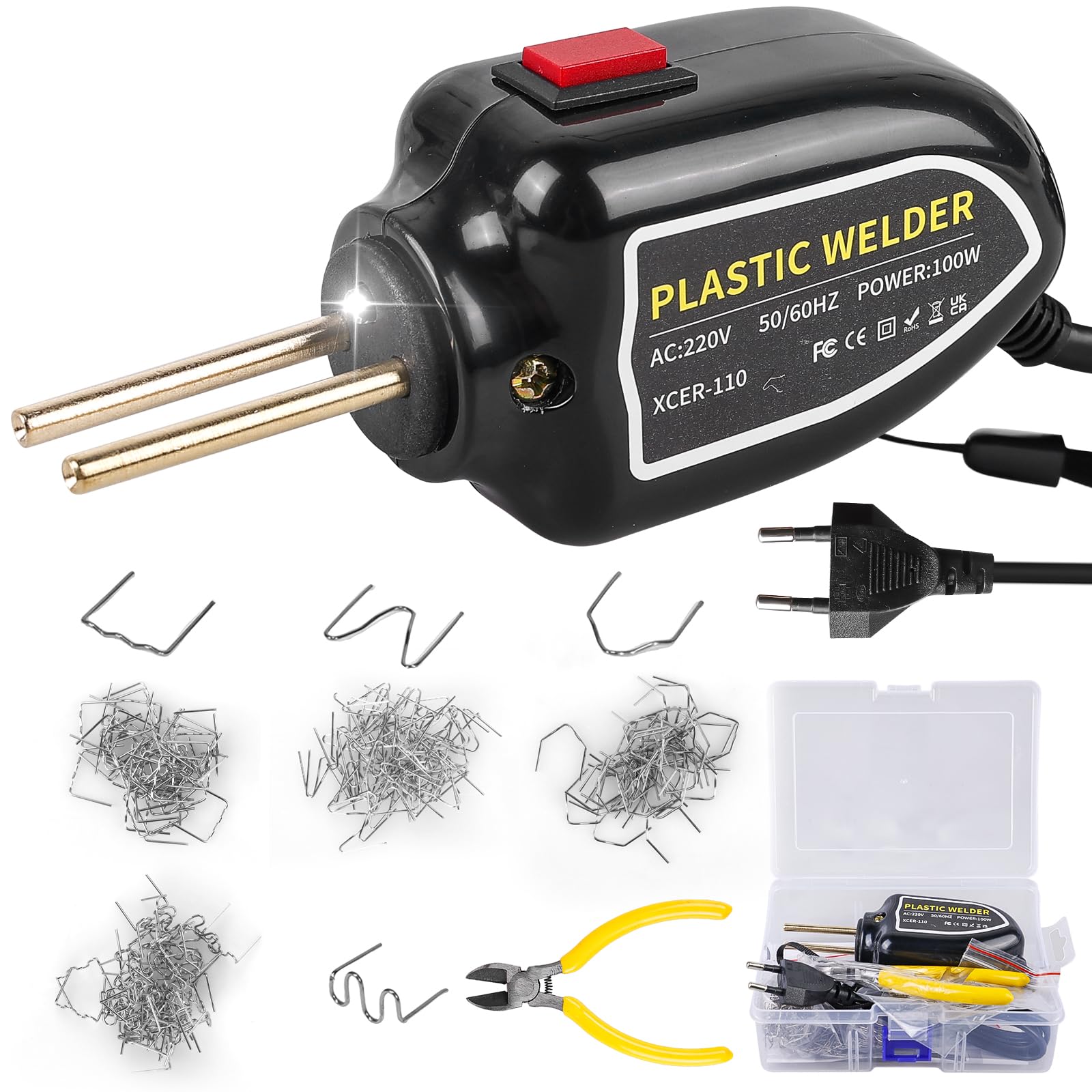 Saldatrice in plastica 100W portatile con 200 chiodi saldatura 4 tipi e luce LED per riparazione paraurti auto
