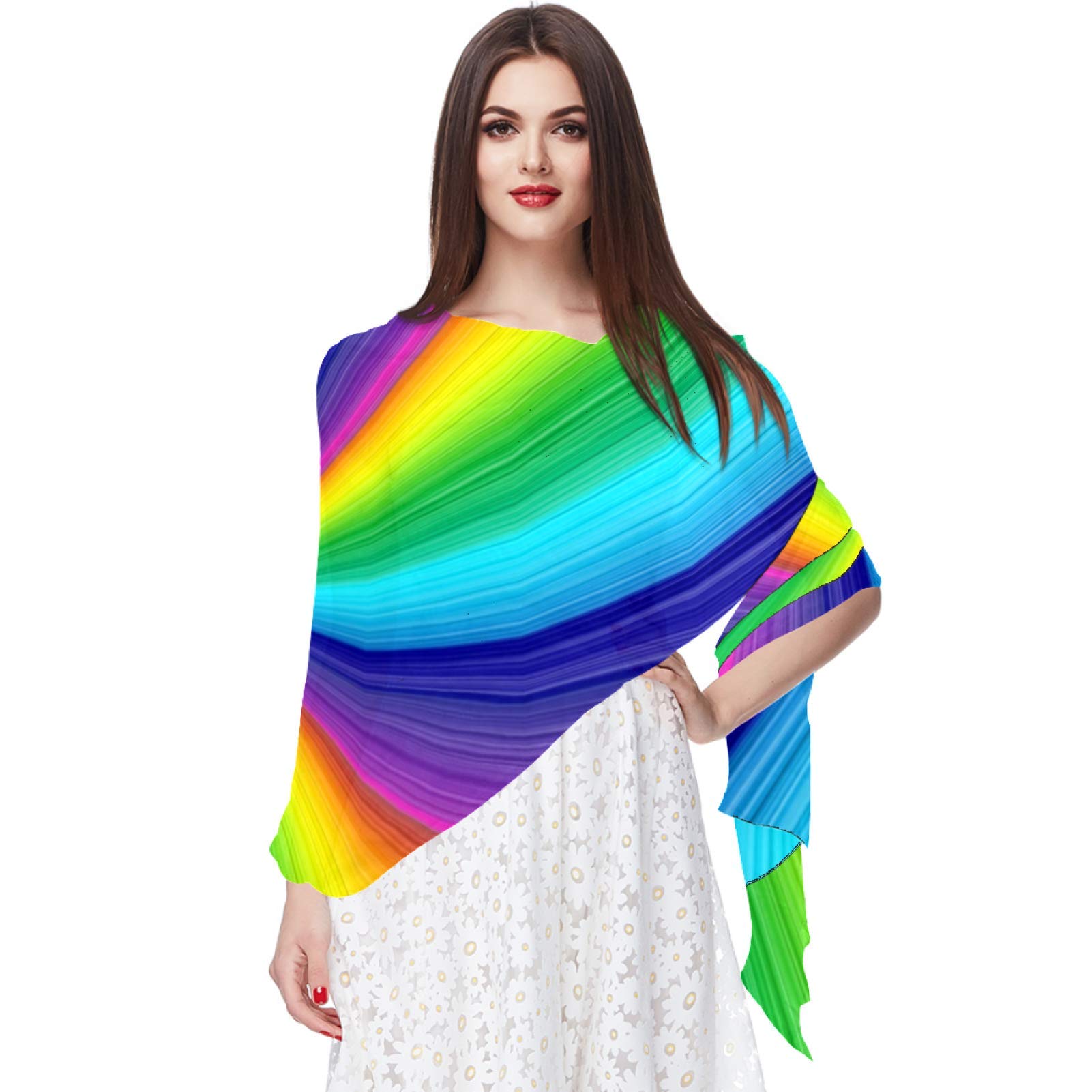 Colorful Rainbow Women Soft Chiffon Pashmina Shawl Wrap Scarf for Bridesmaid Wedding Formal Party Evening Dress